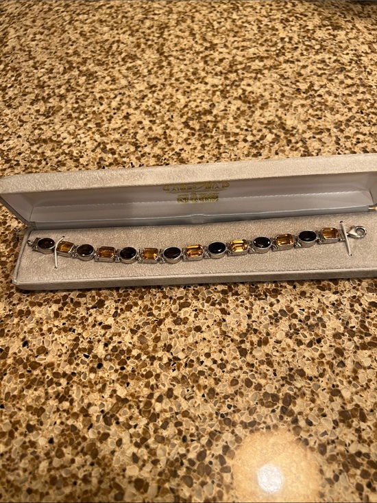 Jewelry - Vintage 8 in Thick 925 Sterling Silver Citrine and brown topaz Tennis Bracelet